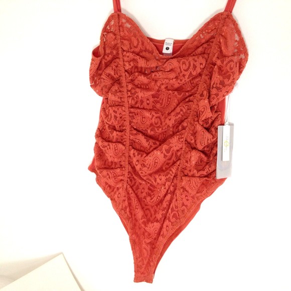 Melograno Rico Top Bodysuit Pink Coral Womens Lace Spaghetti Strap Size Small - Picture 10 of 10